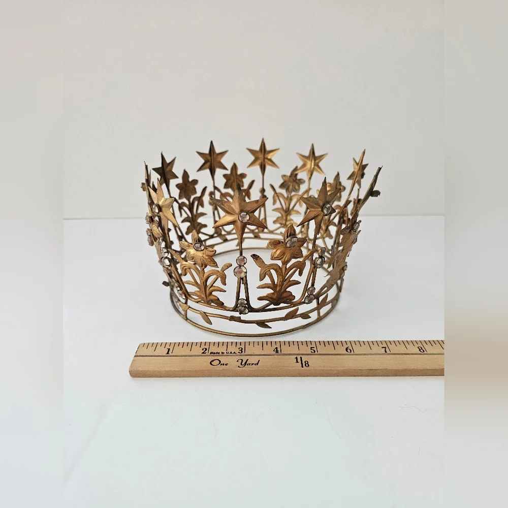 Anthropologie Vintage Style French Crown Starry Corona Santos Terrain Gold